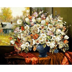 نخ و نقشه تابلو فرش گل کد 79