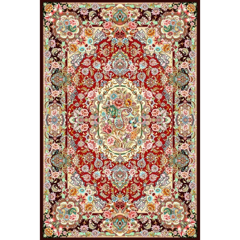 نخ و نقشه فرش طرح سالاری کد 1 زمینه لاکی