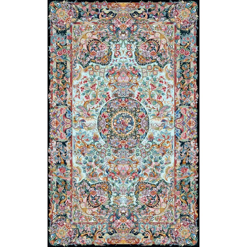 نخ و نقشه فرش کد 103 زمینه کرم آبی