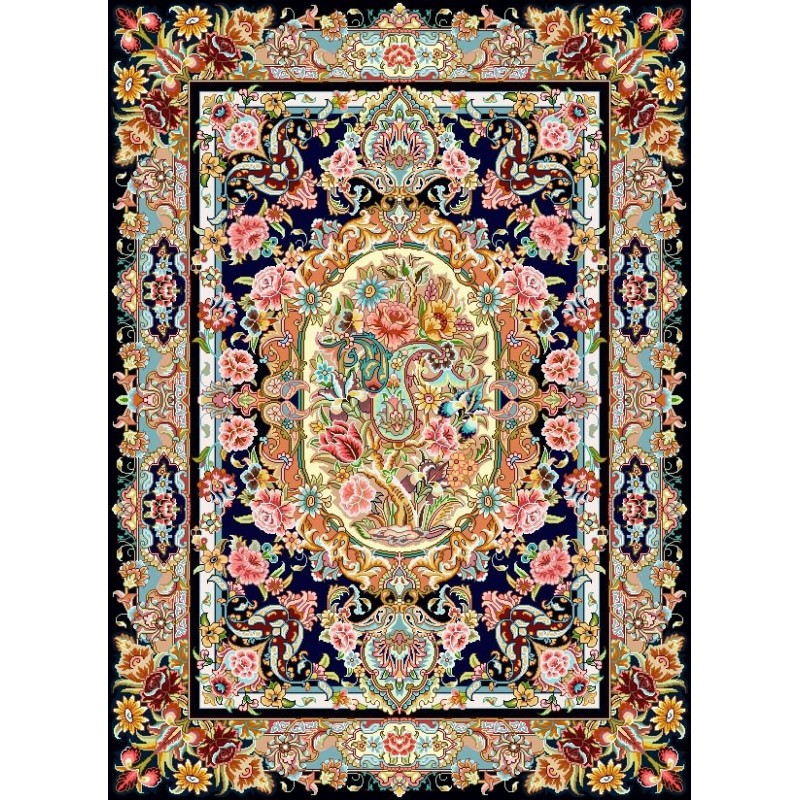 نخ و نقشه فرش کد 15 زمینه سورمه ای