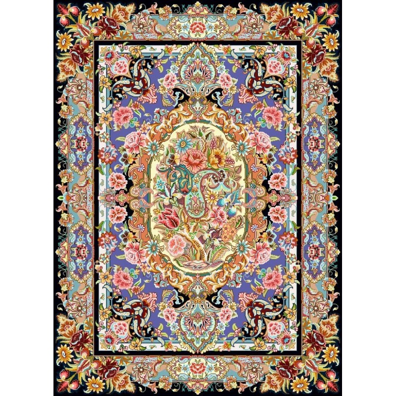 نخ و نقشه فرش کد 15 زمینه فیروزه ای