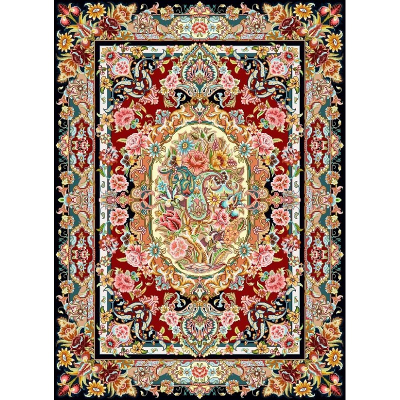 نخ و نقشه فرش کد 15 زمینه لاکی