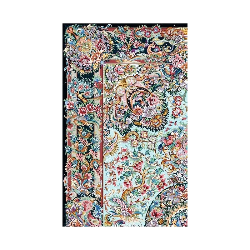 نخ و نقشه فرش کد 103 زمینه کرم آبی