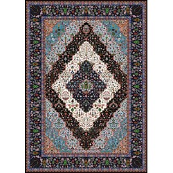 نخ و نقشه فرش تمام ابریشم کد 1 ترنج سورمه ای