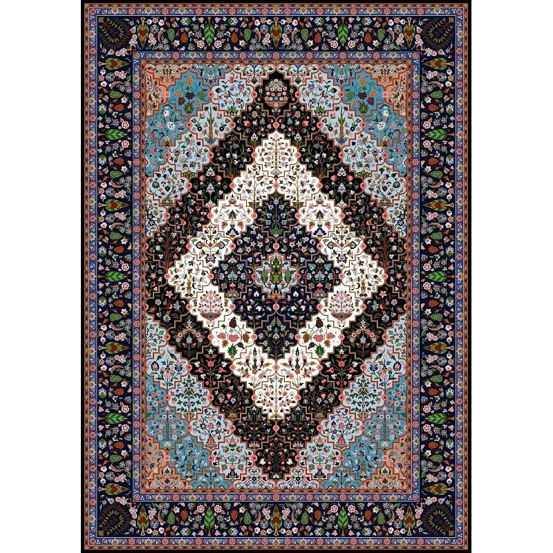 نخ و نقشه فرش تمام ابریشم کد 1 ترنج سورمه ای