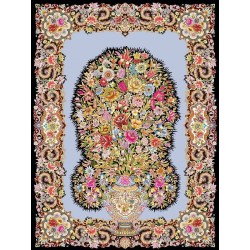 نخ و نقشه فرش تمام ابریشم کد 2 آبی فیروزه ای