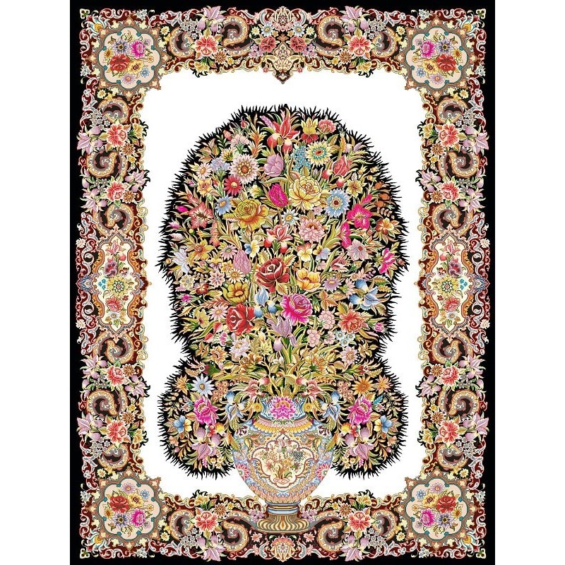 نخ و نقشه فرش تمام ابریشم کد 2 کرم