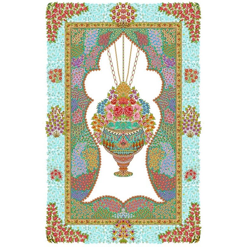 نخ و نقشه فرش تمام ابریشم کد 3 زمینه سفید