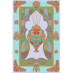 نخ و نقشه فرش تمام ابریشم کد 3 زمینه فیروزه ای