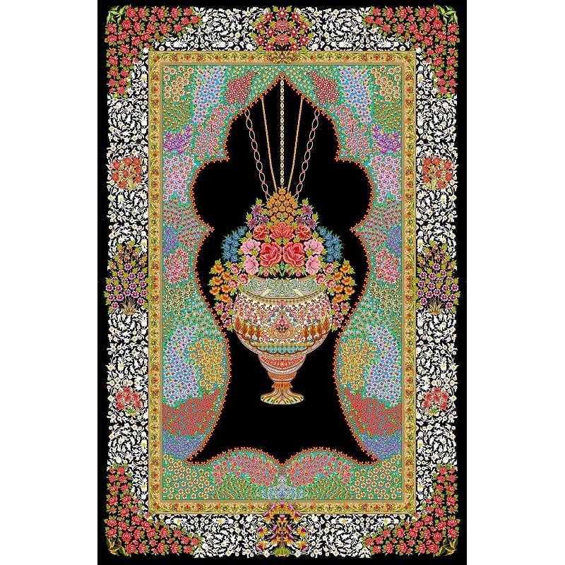 نخ و نقشه فرش تمام ابریشم کد 3 زمینه مشکی