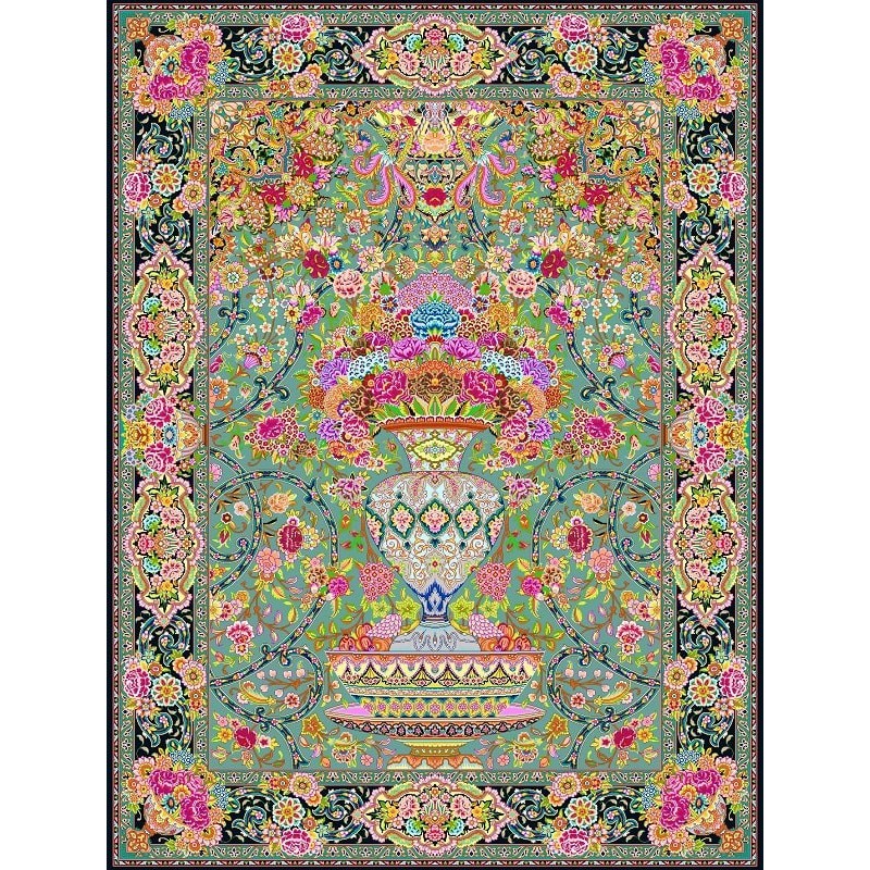 نخ و نقشه فرش تمام ابریشم کد 4 طوسی