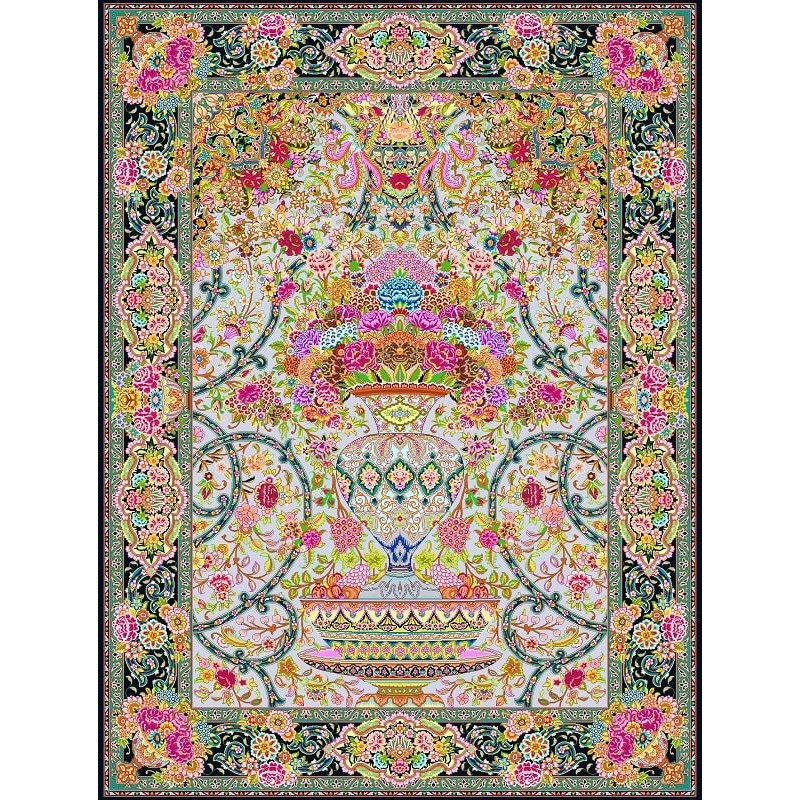 نخ و نقشه فرش تمام ابریشم کد 4 فیروزه ای