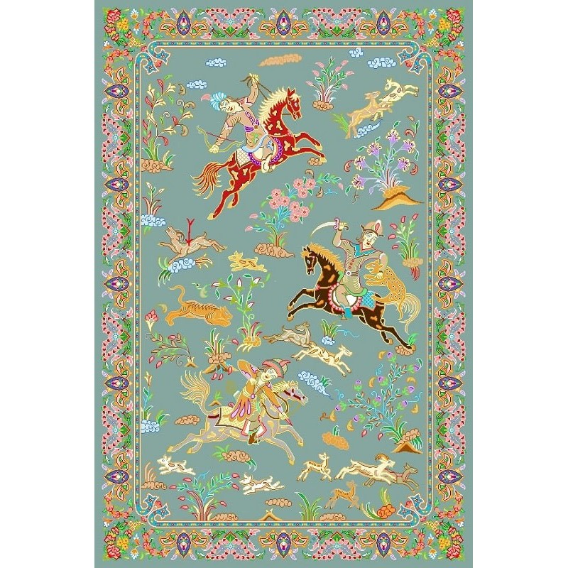 نخ و نقشه فرش تمام ابریشم کد 5 طوسی