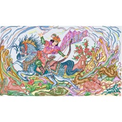 نخ و نقشه فرش تمام ابریشم کد 6 فیروزه ای