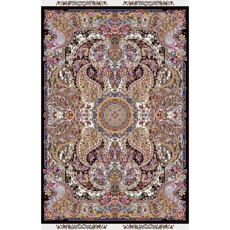 نخ و نقشه فرش تمام ابریشم کد 7 کرم