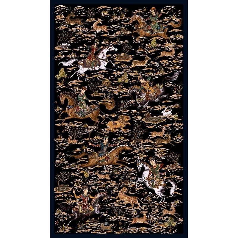 نخ و نقشه فرش تمام ابریشم کد 8 مشکی