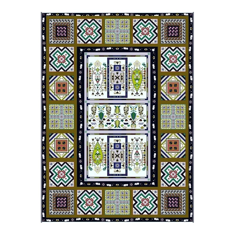 نخ و نقشه فرش تمام ابریشم کد 10 سورمه ای