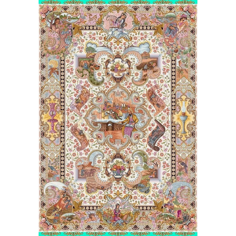 نخ و نقشه فرش تمام ابریشم کد 14