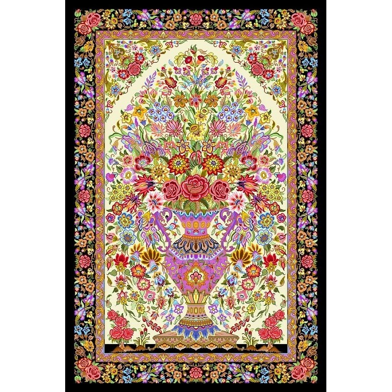 نخ و نقشه فرش تمام ابریشم کد 15 کرم