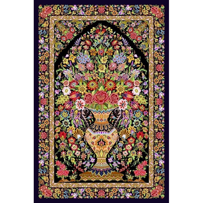 نخ و نقشه فرش تمام ابریشم کد 15 مشکی