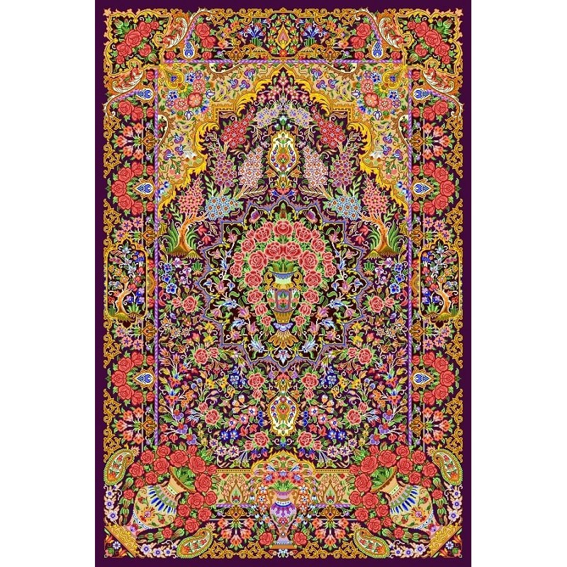 نخ و نقشه فرش تمام ابریشم کد 17 سورمه ای