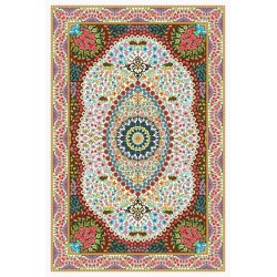 نخ و نقشه فرش تمام ابریشم کد 18 کرم