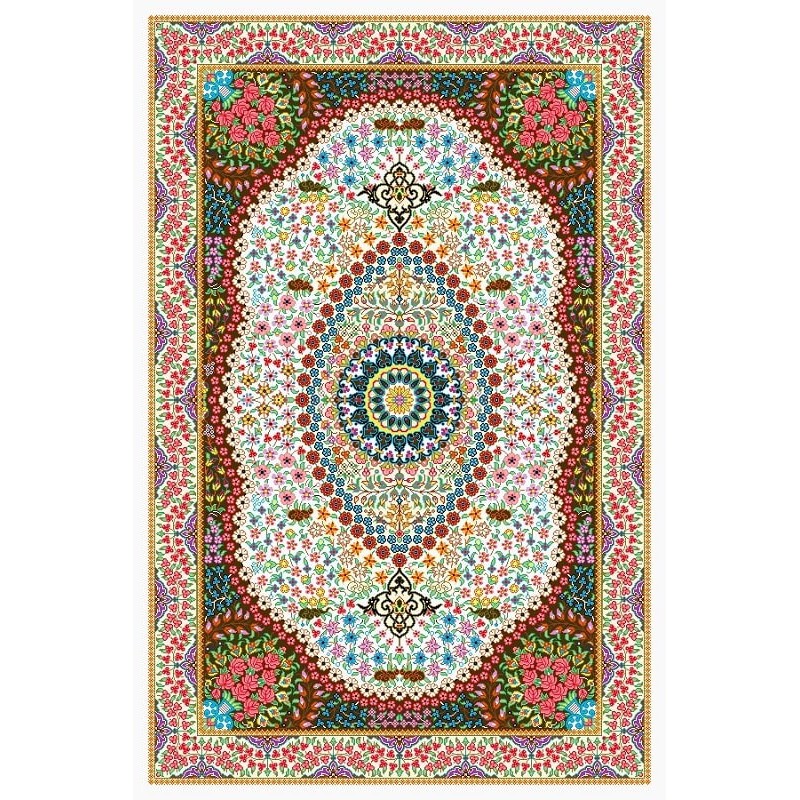 نخ و نقشه فرش تمام ابریشم کد 18 کرم