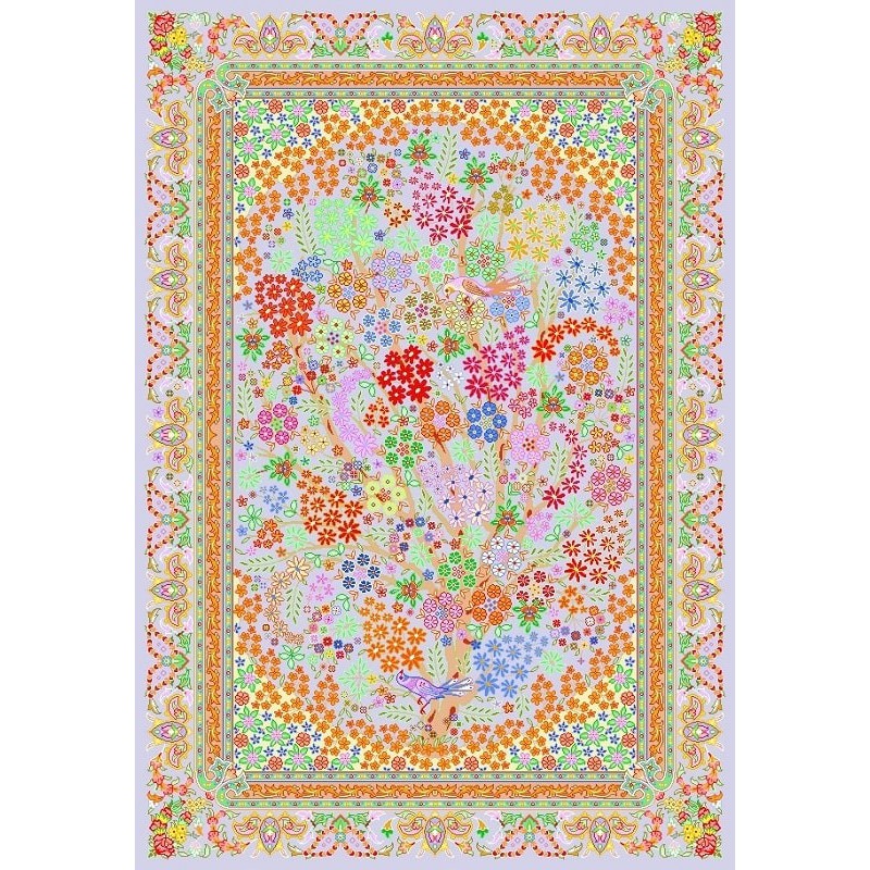 نخ و نقشه فرش تمام ابریشم کد 19 فیروزه ای