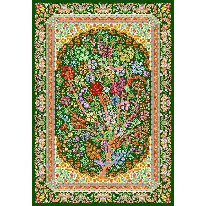 نخ و نقشه فرش تمام ابریشم کد 19 قهوه ای