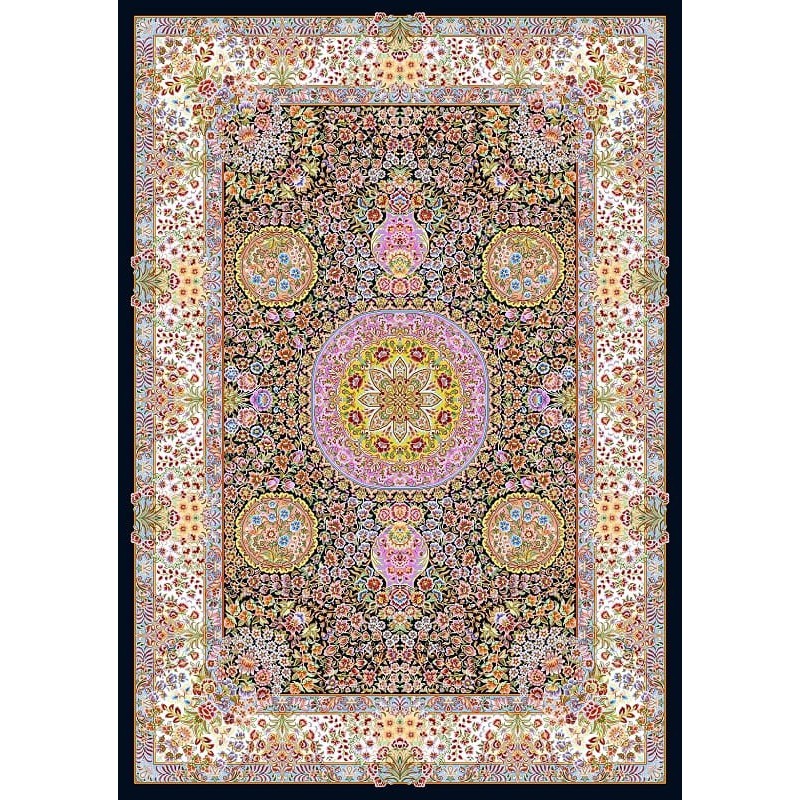 نخ و نقشه فرش تمام ابریشم کد 26 سورمه ای