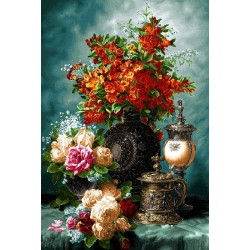 نخ و نقشه تابلو فرش کد 17 زمینه فیروزه ای