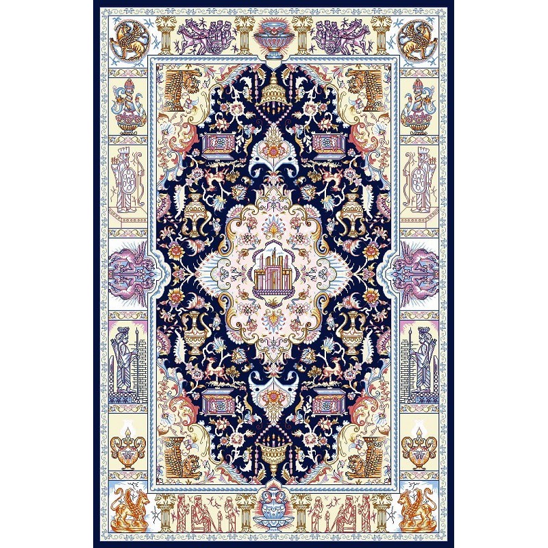 نخ و نقشه فرش درشت باف کد 58 سورمه ای