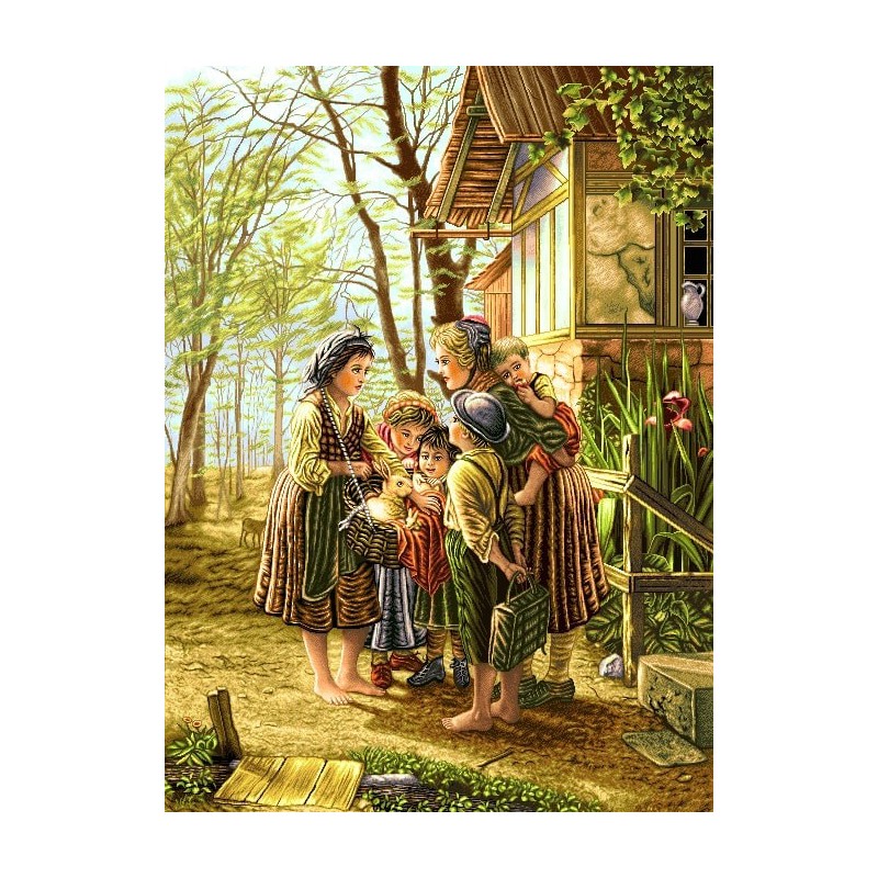 نخ و نقشه تابلو فرش فرانسوی کد 55 طرح بچه های بازی گوش