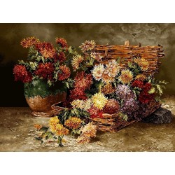 نخ و نقشه تابلو فرش کد 15 طرح گلهای داوودی