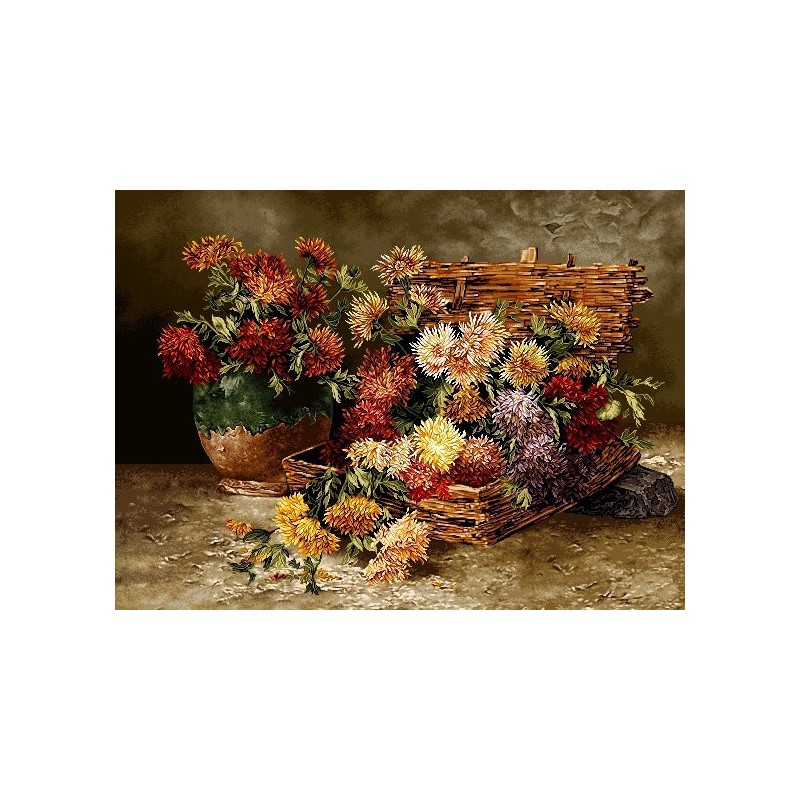 نخ و نقشه تابلو فرش کد 15 طرح گلهای داوودی