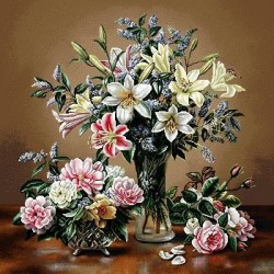 نخ و نقشه تابلو فرش کد 25 طرح گلدان شیشه ای