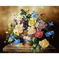 نخ و نقشه تابلو فرش کد 28 طرح گلدان طلایی