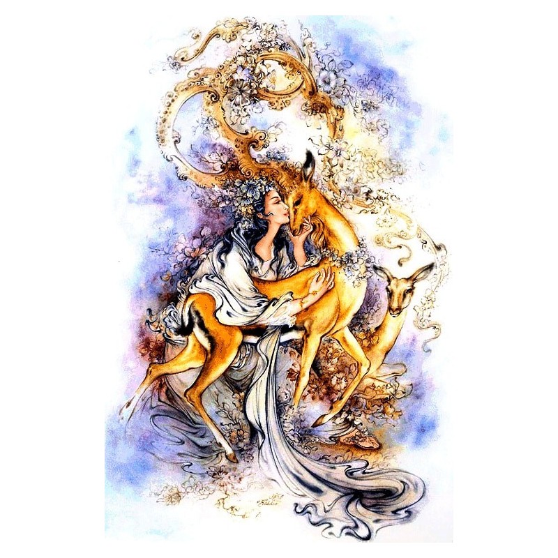 نخ و نقشه تابلو فرش مینیاتوری کد-22 بوسه بر آهو