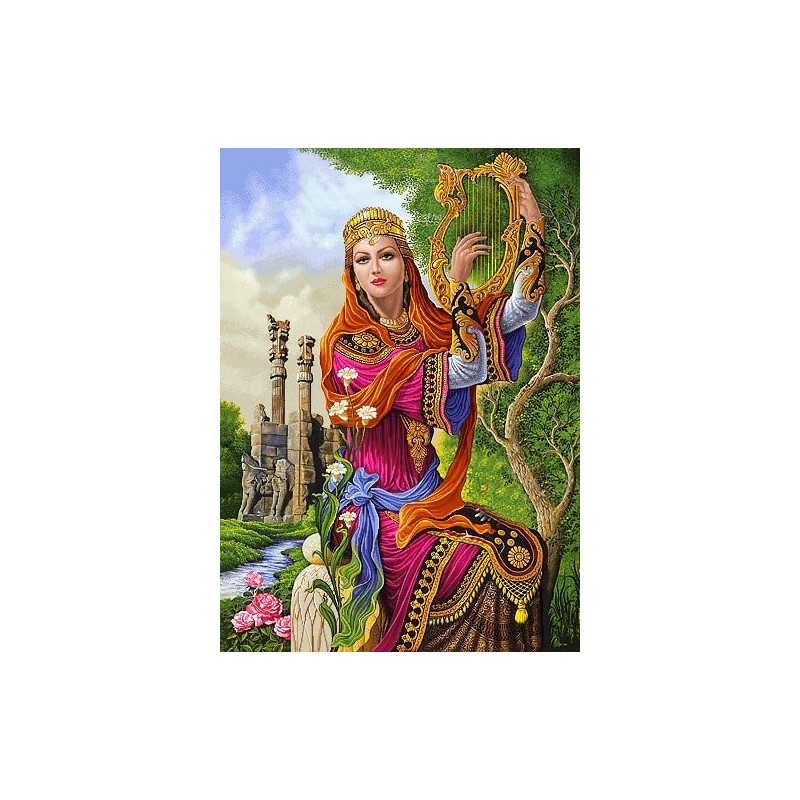 نخ و نقشه تابلو فرش ایرانی کد-25 چنگ نواز