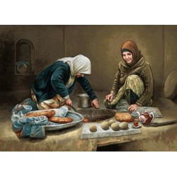 نخ و نقشه تابلو فرش ایرانی کد-27 زنان نان پز