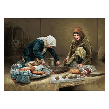 نخ و نقشه تابلو فرش ایرانی کد-27 زنان نان پز