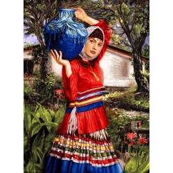 نخ و نقشه تابلو فرش ایرانی کد-37 دختر شمالی