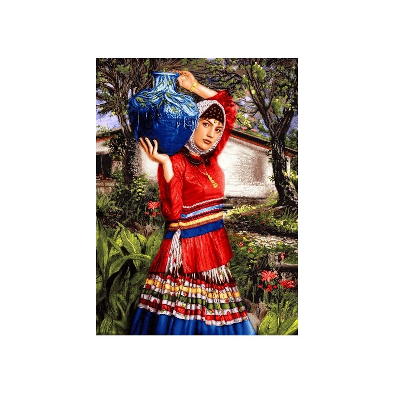 نخ و نقشه تابلو فرش ایرانی کد-37 دختر شمالی