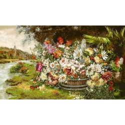 نخ و نقشه تابلو فرش گل کد 65