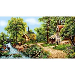 نخ و نقشه تابلو فرش طبیعت کد 77